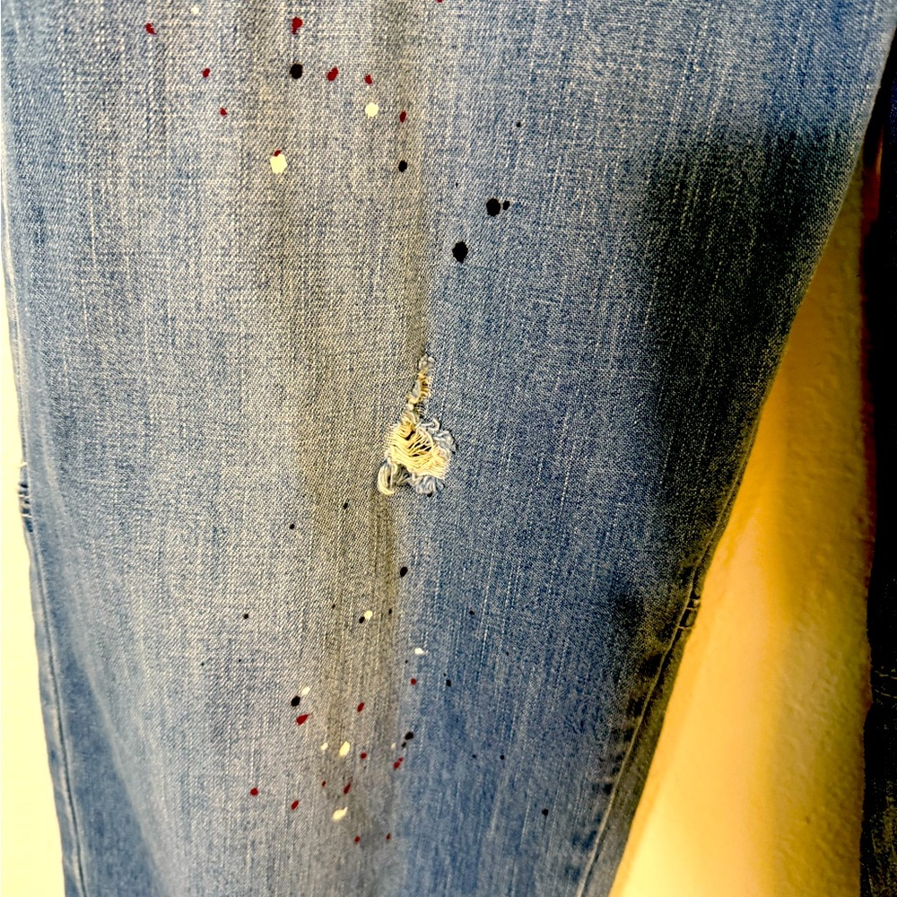 Free People High Rise 80s retro paint splatter Petaluma Denim Jeans. - Picture 6 of 12